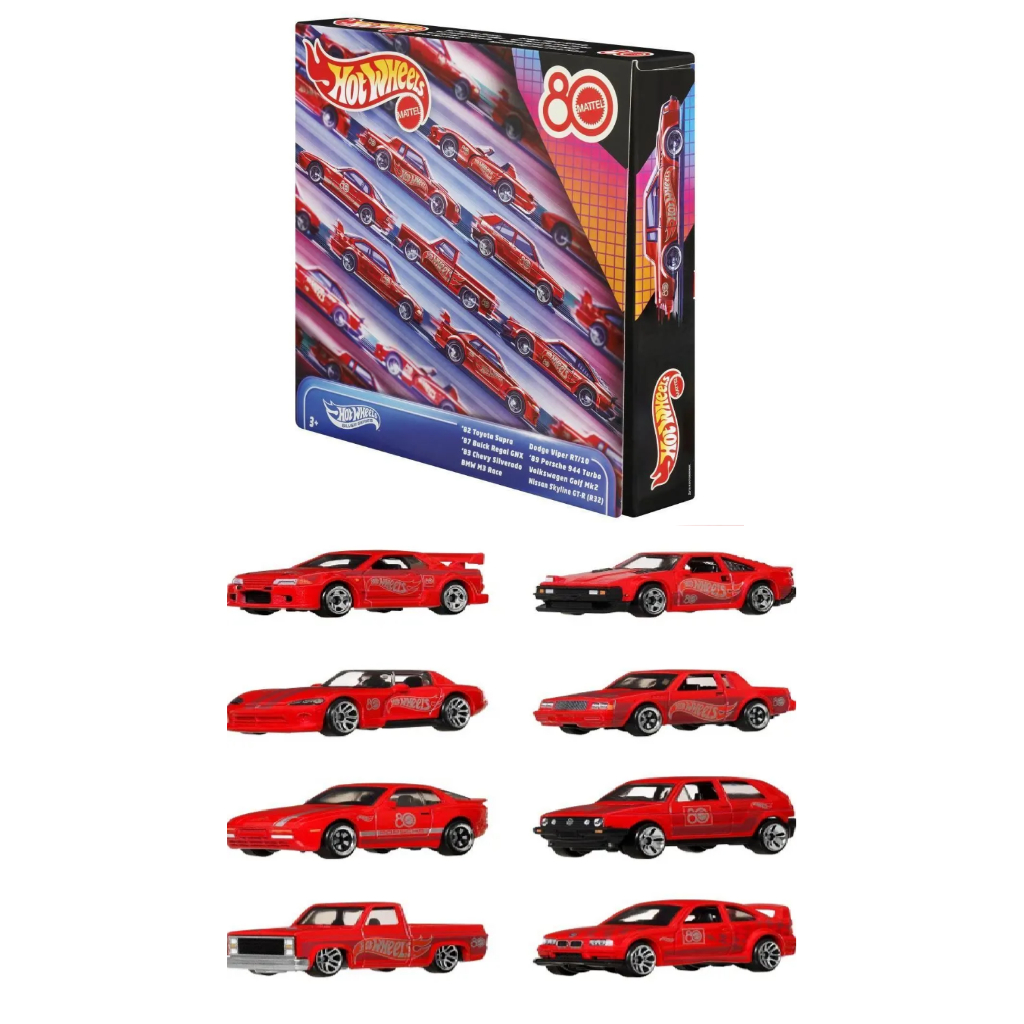Hot Wheels Pack com 8 Carrinhos Aniversario 80 anos - JGK09 Mattel