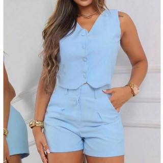 Conjunto Feminino Alfaiataria Luxo - Colete e Short Elegante — foto 8 — Achou Levou Brasil