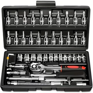 Kit De Ferramentas 46 Peças Jogo De Soquetes Chave Catraca Reversível Com Maleta Jogo De Ferramentas Completo