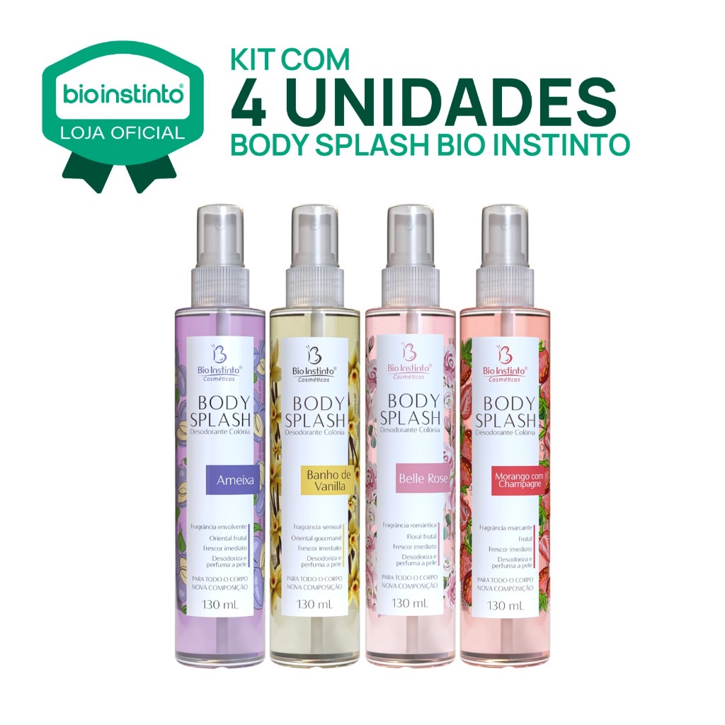 04 UN BODY SPLASH 130ML Bio Instinto Desodorante Corporal Colônia Perfume Fragrância Irresistível
