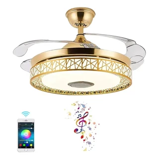 Lustre Ventilador de Teto Retrátil Dourado com Controle Remoto Com Música e caixa de Som - Bivolt em Oferta na Shopee