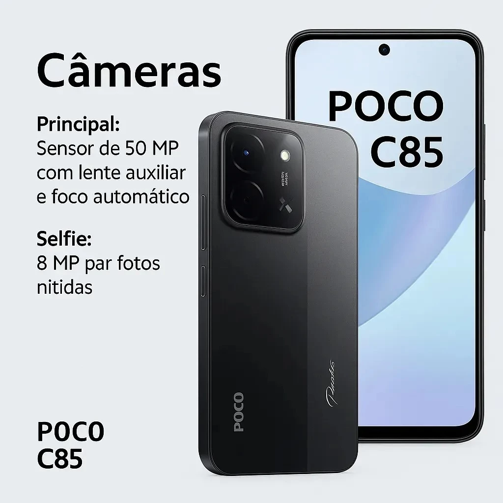 Celular Xiaomi POCO C85 4G Tela LCD 6.9 256 ROM Câmera 50MP Inclui NFC