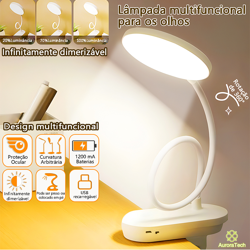 Luminária Recarregável Sem Fio Braço Flexível Toque  LED Portátil Para Cama E Escritório | Shopee Brasil