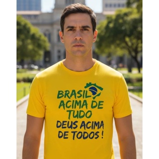camiseta Brasil acima de todos 100% algodão em Oferta na Shopee