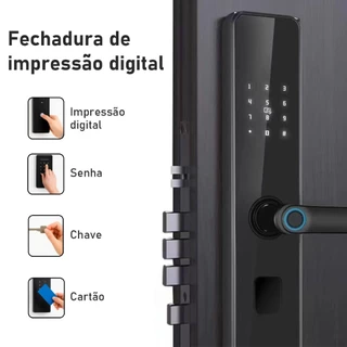 Fechadura Eletrônica Inteligente com Biometria, Senha Touch, Senha, Chave e Tag