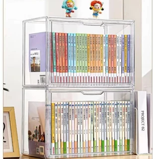 KIT 4 Caixa Organizadora de Livros Acrílico Grande Capacidade Transparente com Tampa Exibição Proteção Contra Poei em Oferta na Shopee