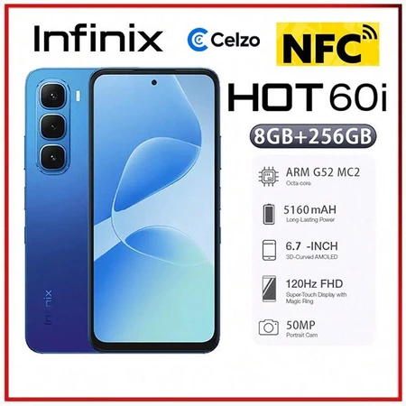 Smartphone Infinix Hot 60i 4G Hot 70 5G NFC 256GB 8GB Tela 6.7 6.78 Azul Sombra