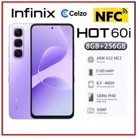 Smartphone Infinix Hot 60i NFC 4G Tela 6.7 8GB 256GB Roxo Sonhador