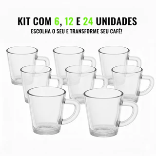 KIT 6, 12 ou 24 Xícaras de Café de Vidro 70 ml Resistente Transparente Nespresso Bebidas Chá