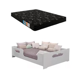 Cama Casal Montessoriana Encanto 100% Mdf Com Colchão Casal D-23 188x138 -Branca em Oferta na Shopee