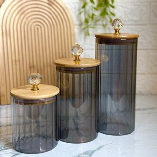 Conjunto Potes de Vidro com Tampa Bambu Cristal Porta Mantimentos Cozinha 3 Peças — foto 5 — Achou Levou Brasil