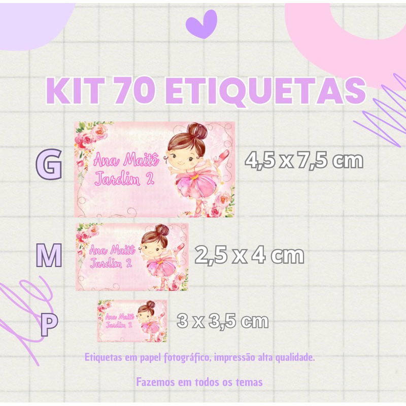 Kit 70 Etiquetas escolares Bailarina | Shopee Brasil