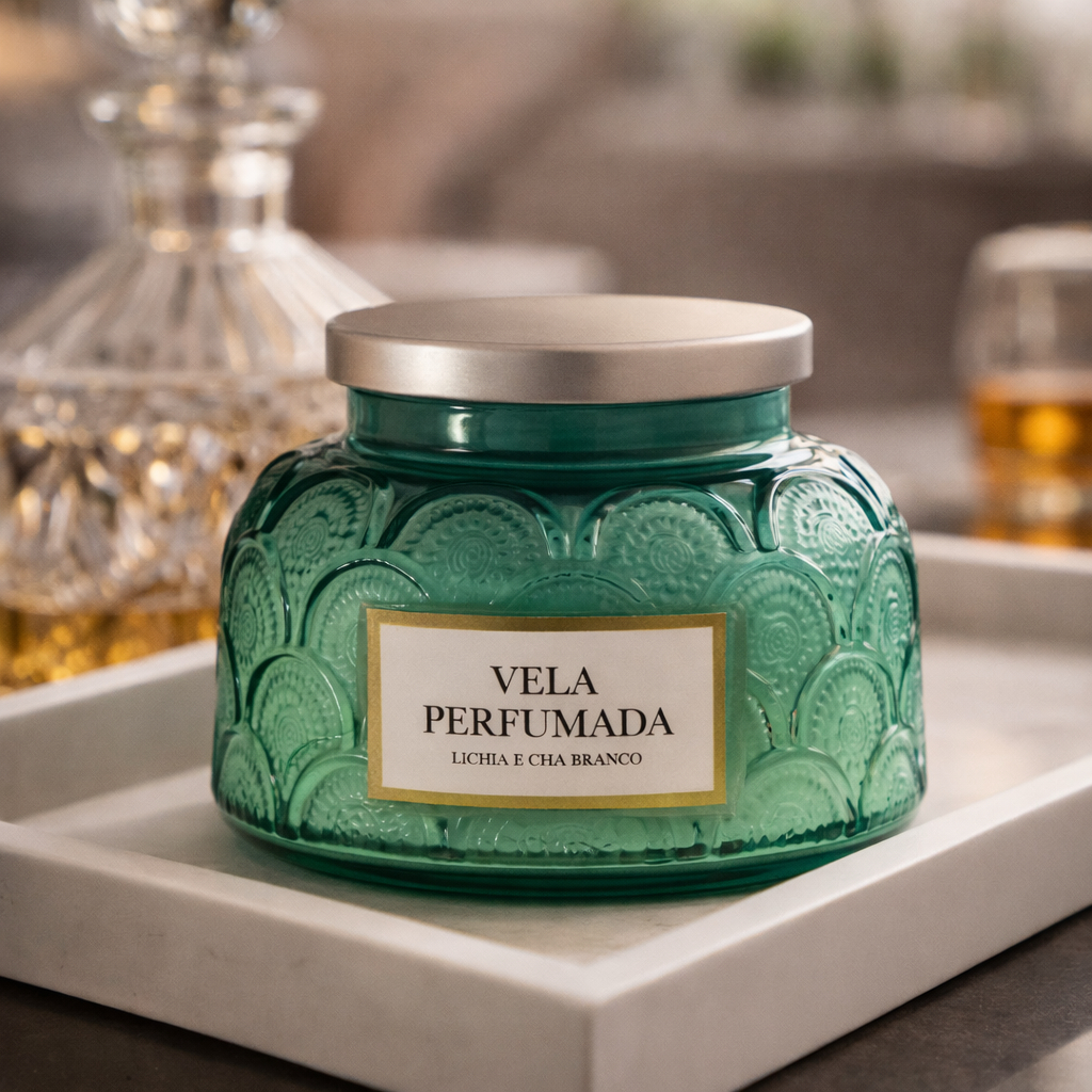 Vela Perfumada Lichia E Chá Branco 320g Vidro Decorativo Presente