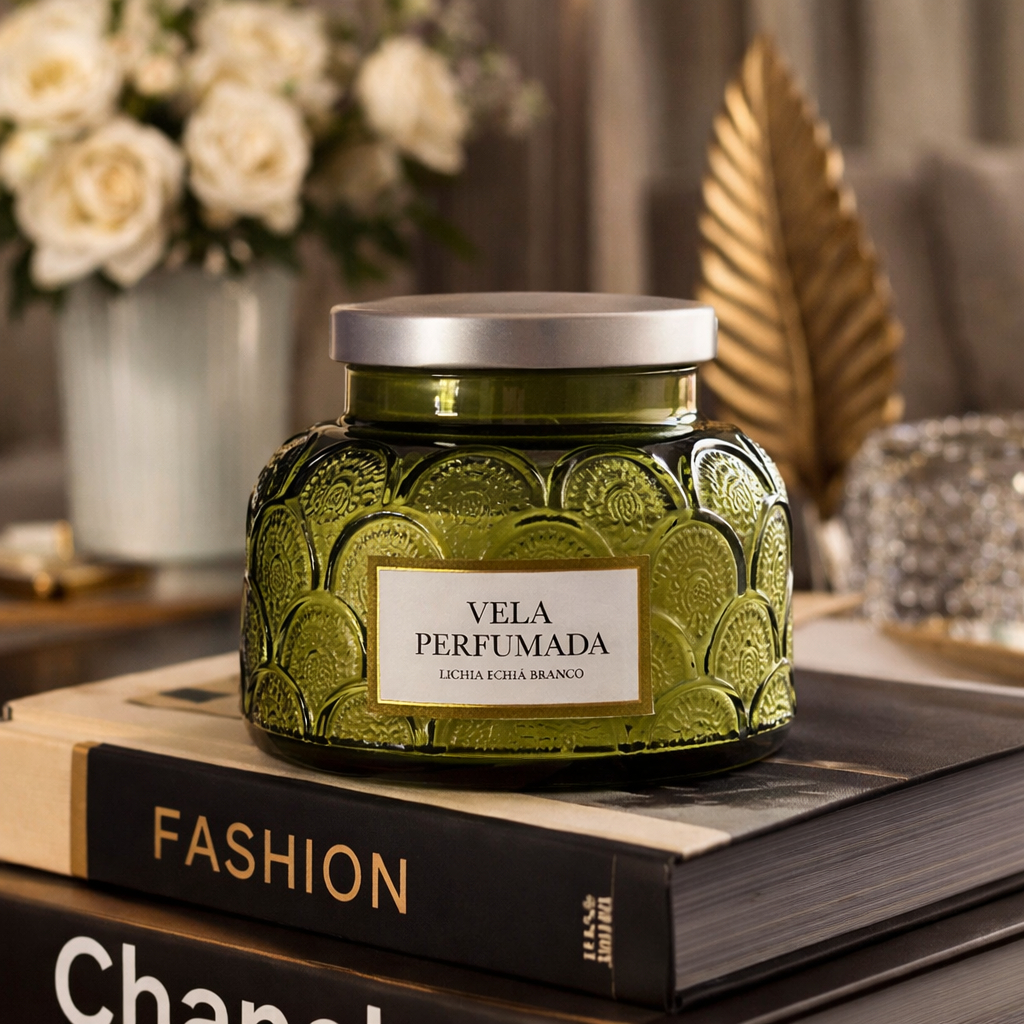 Vela Perfumada Lichia E Chá Branco 320g Vidro Decorativo Presente