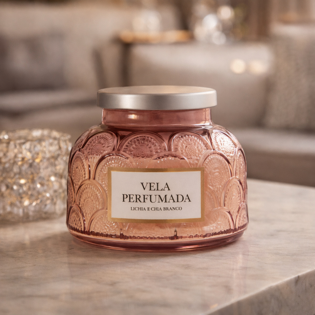 Vela Perfumada Lichia E Chá Branco 320g Vidro Decorativo Presente