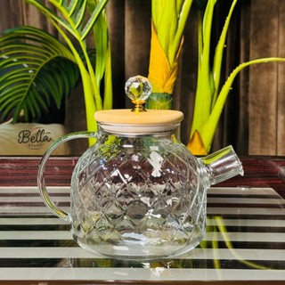 Chaleira De Vidro Bule que vai ao fogo 1 Litro Com Tampa de Bambu natural Com Cristal Vai ao fogo — foto 6 — Achou Levou Brasil