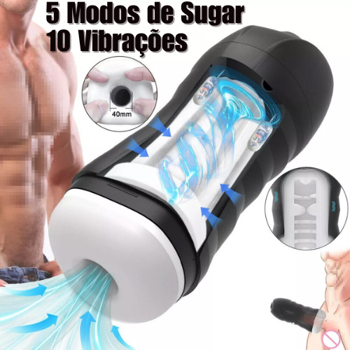 Super Masturbador Masculino Sugador de Pênis com Vibração Intensa Elétrico Recarregável - SexShop