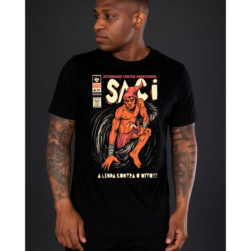 Camiseta Folclore Brasileiro | Saci — Capa de Revista HQ • Contos