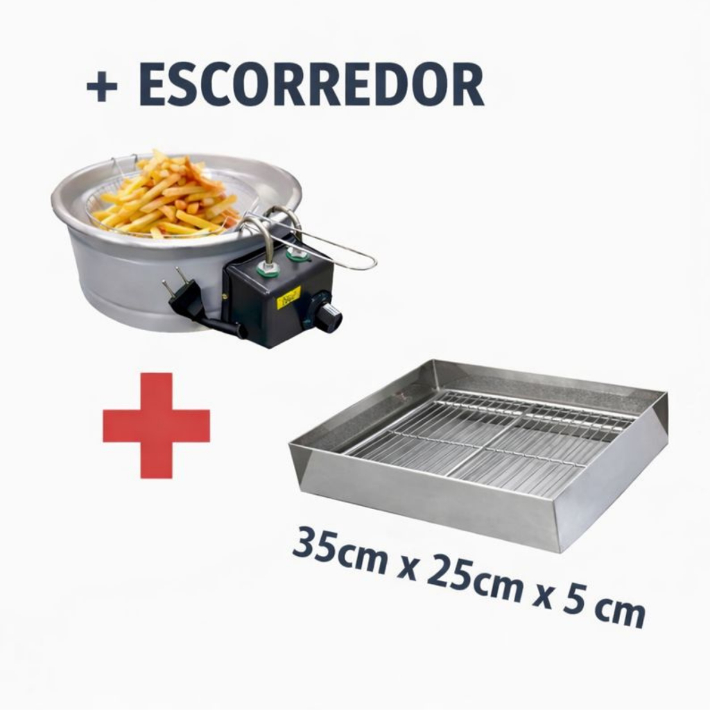 Fritadeira Elétrica Tacho 5L Inox Profissional + Escorredor 