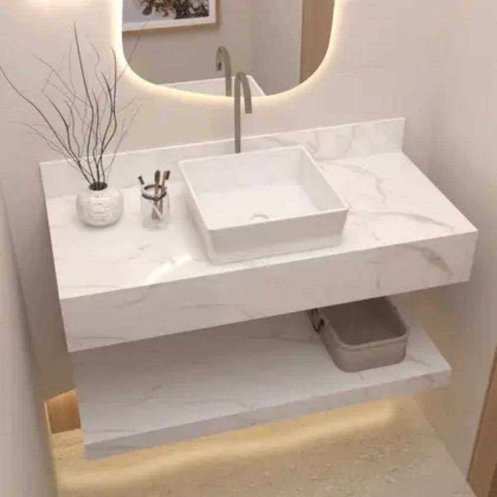 Kit Bancada e Prateleira em Porcelanato Slim 70x40 Luxo para Banheiro