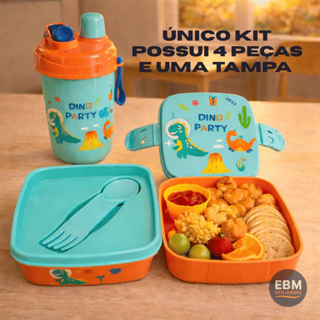 Kit infantil lancheira marmita garrafa e talheres