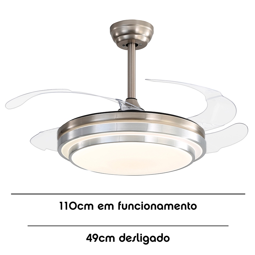 Ventilador Com Luminária De Teto Pedente 4 Pás Com Controle Remoto 110V ...