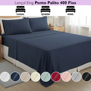 Jogo De Lençol 4 Peças 400 Fios Com Elástico Toque de Seda Detalhe Ponto Palito Lençol de Cima em Oferta na Shopee