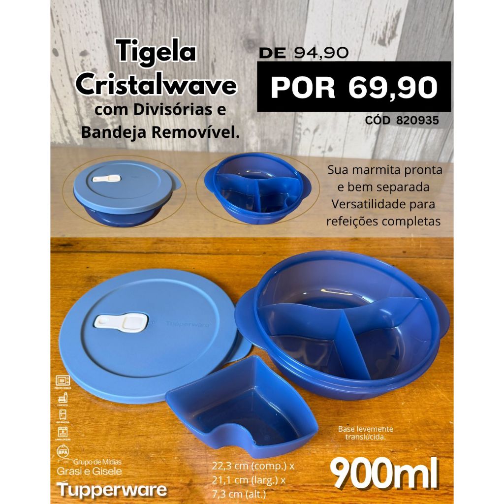 Tupperware Cristalwave com Divisórias e Bandeja Removível 900ml