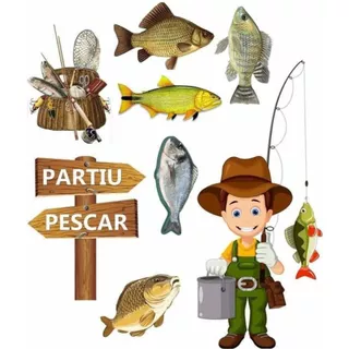 Kit Displays de Mesa Mdf Decoração Festa - Pescaria Pescador Peixe Vara de Pescar Anzol  - Novo (8 Peças 20cm) em Oferta na Shopee