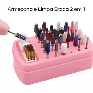 Suporte De Brocas Organizador c/ 30 Furos  Manicure Cor Rosa/Branco Escova De Limpeza Nail Design Expositor Gel em Oferta na Shopee