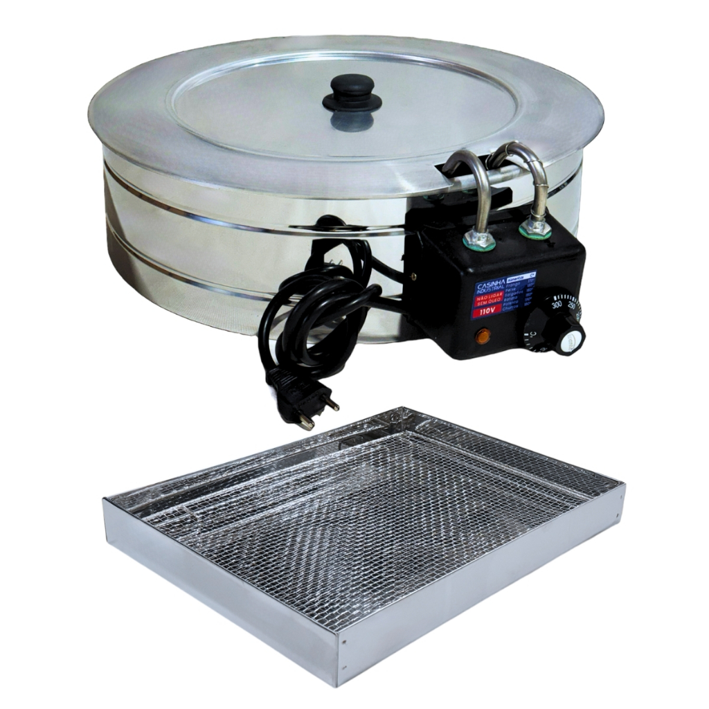 Kit Fritadeira Elétrica Industrial Tacho Redondo Inox 7 Litr