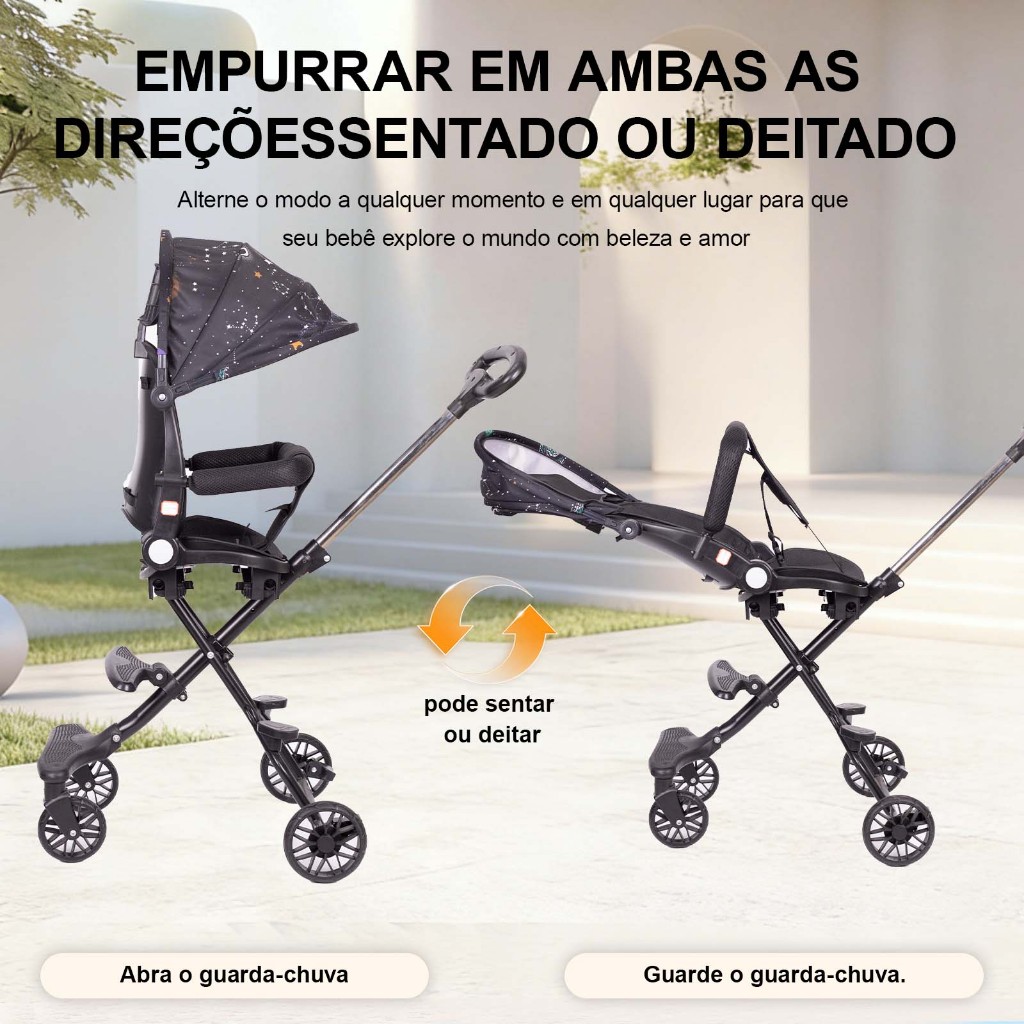 Carrinho de Bebê Reversível 2-em-1 | Assento Ajustável Sentado ou ...