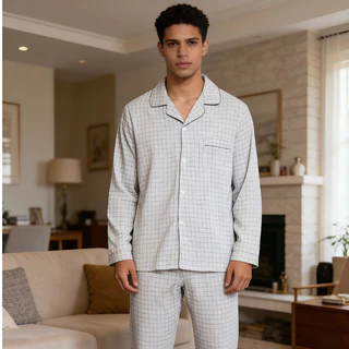 Pijama Conjunto Masculino Comprido Confortável, Estampa Moderna Para Casa E Todas As Estações em Oferta na Shopee