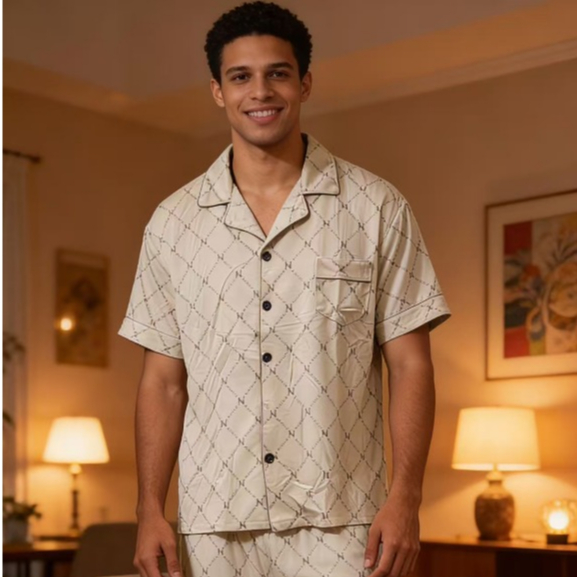 Pijama Masculino Longo com Botões Conjunto 2 Peças Estampado Confortável Qualidade Premium em Oferta na Shopee