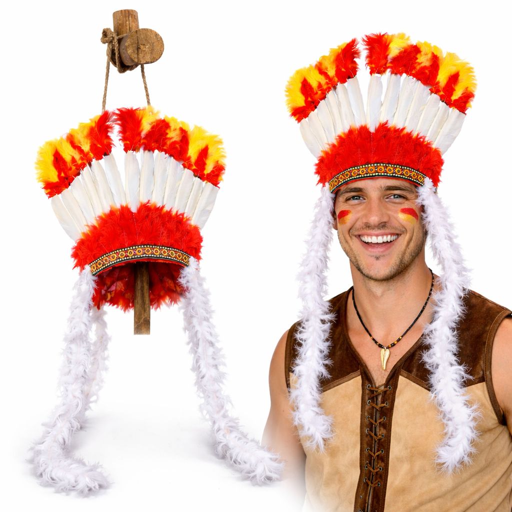 Cocar Indígena de Penas Colorida Luxo Chefe Cacique Fantasia Cosplay Festa Carnaval