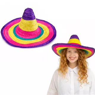 Chapéu Mexicano Sombrero Colorido Palha 50cm Festa Carnaval Fantasia