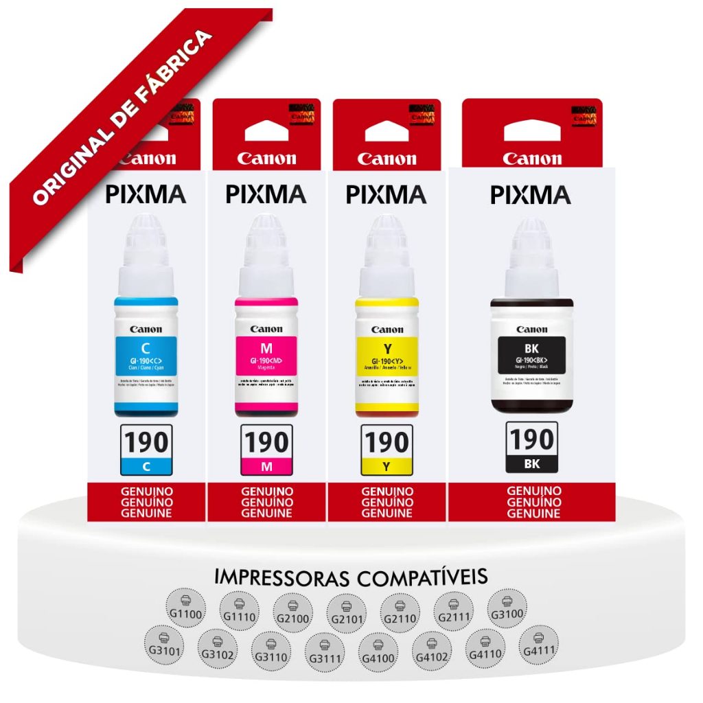 Kit Tinta Original Canon G190 Gi-190 Gi190 G3100 G4100 G3110 4x Cores ...
