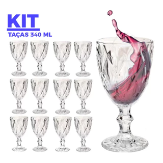 Jogo De Taças De Vidro 6 / 12 Unid Diamond 340ml Transparente em Oferta na Shopee