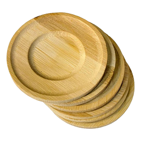 Jogo porta copos descanso redondo premium 6 unidades bambu p/ pires xícara copo 10 cm mesa posta cantinho do café suco