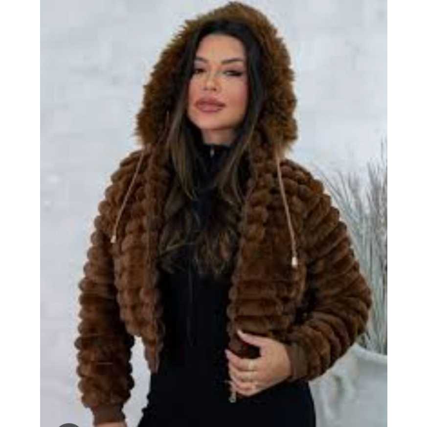 Jaqueta feminina Puffer Dupla Face Teddy Nylon Pelúcia Cropped