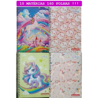 Caderno Grande Capa Dura 10 Matérias Unicórnio - 200 Folhas -Escolha Sua Capa !!!