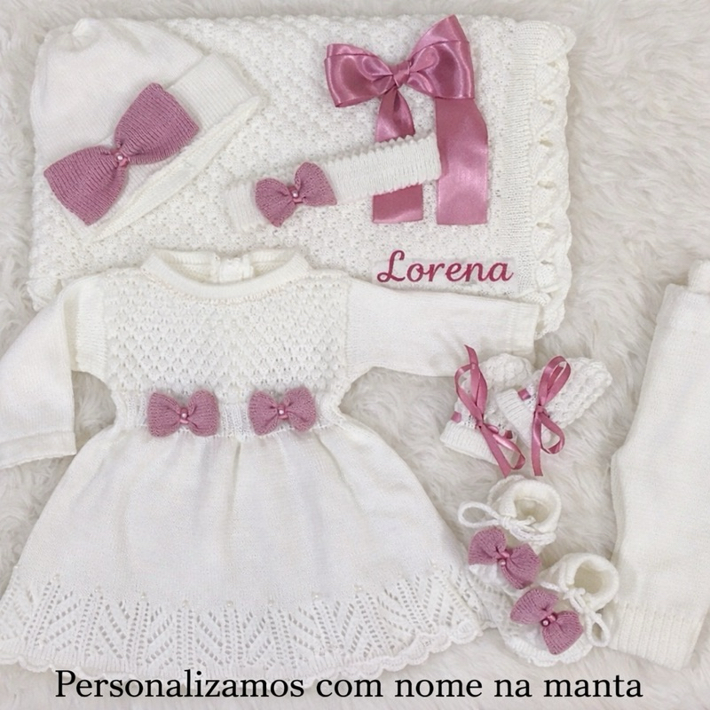 saída maternidade feminina completa de tricô 7 peças