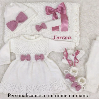 saída maternidade feminina completa de tricô 7 peças