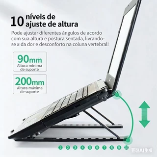 Suporte Apoio De Notebook Laptop Compacto Articulado Home Office / Suporte Notebook / Porta Notebook Preto