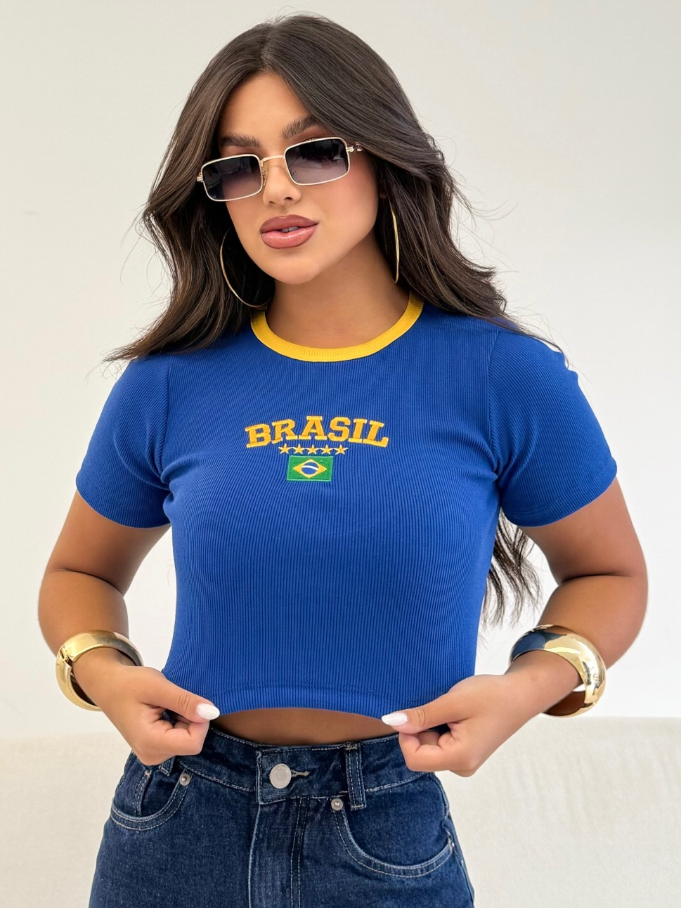 Camiseta Cropped Seleção Brasileira Feminina Baby Tee Brasil