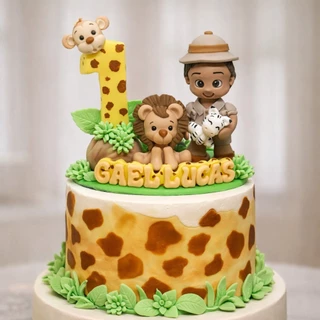 Topo de Bolo Infantil Safari em Biscuit Personalizado Artesanal