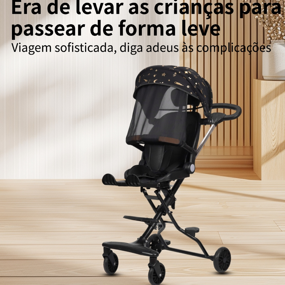 Carrinho de bebê leve, dobrável e compacto, com toldo e proteção solar ...