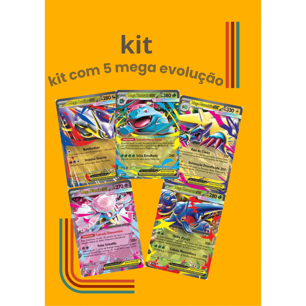 Conjunto com 5 Pokemons tipo MEGA (Venusaur ex, Heracross ex. Latias ex ...