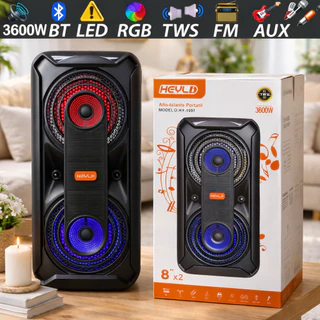 Caixa de Som Bluetooth Potente 3600W com LED TWS Rádio FM USB SD 2x8" Microfones Sem Fio Heyli em Oferta na Shopee