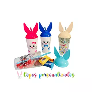 Kit copo PERSONALIZADO PÁSCOA apartir de 10 unidades - tampa coelho e canudo - festa pascoa em Oferta na Shopee